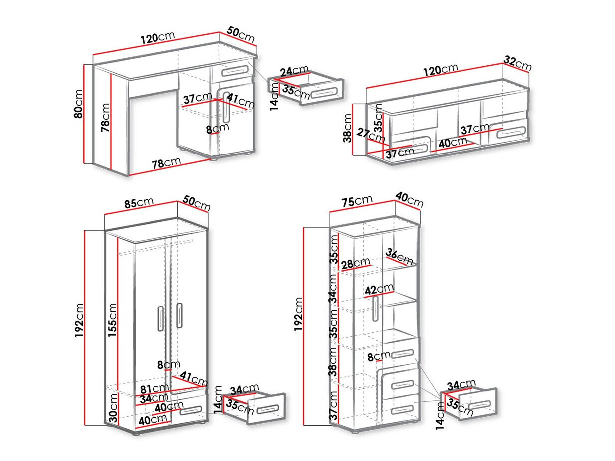 Conjunto de dormitorio infantil Aviseve 108 (Antracita + Blanco)