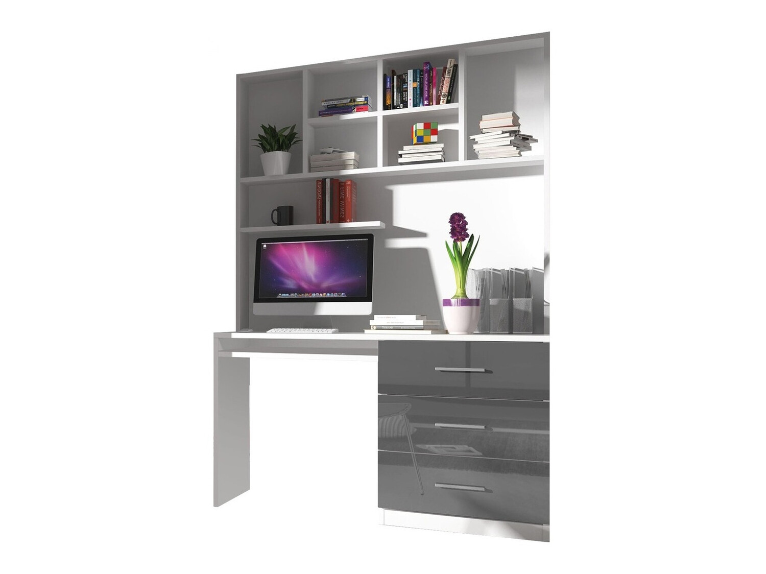 Conjunto de dormitorio infantil Campus (Blanco brillante + Gris brillante)