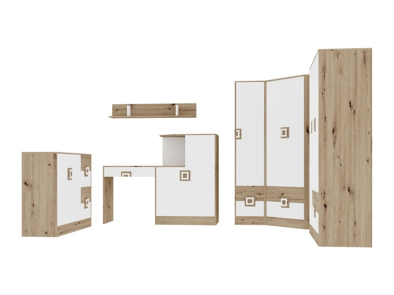 Conjuntos de muebles Tolfere 106 (Roble claro + Blanco)