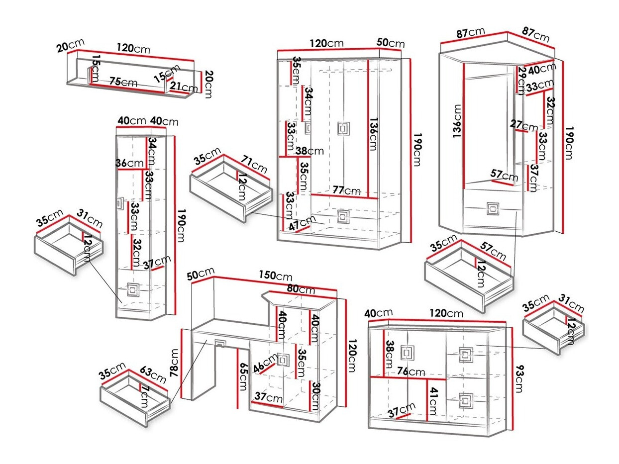 Conjuntos de muebles Tolfere 106 (Roble claro + Blanco)