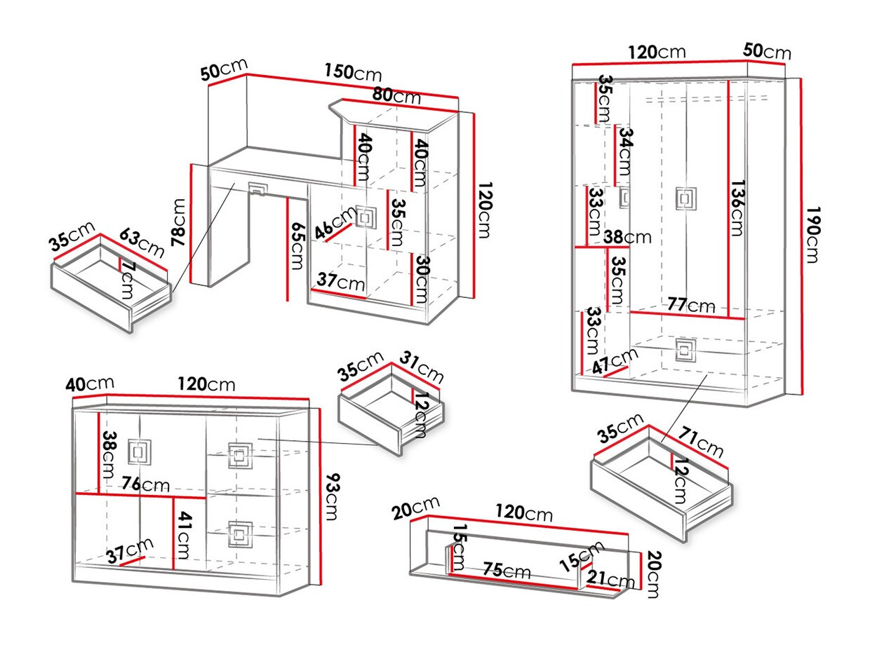 Conjuntos de muebles Tolfere 107 (Roble claro + Blanco)