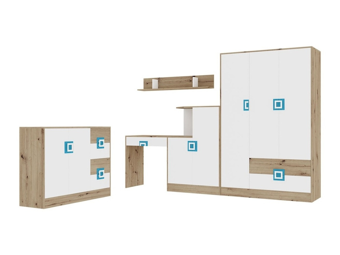 Juego de muebles Tolfere 107 (Roble claro + Blanco + Turquesa)