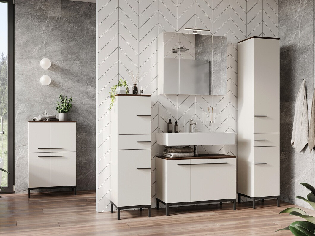 Armario de pie para baño Ruvlevu 101 (Gris claro + Nuez)