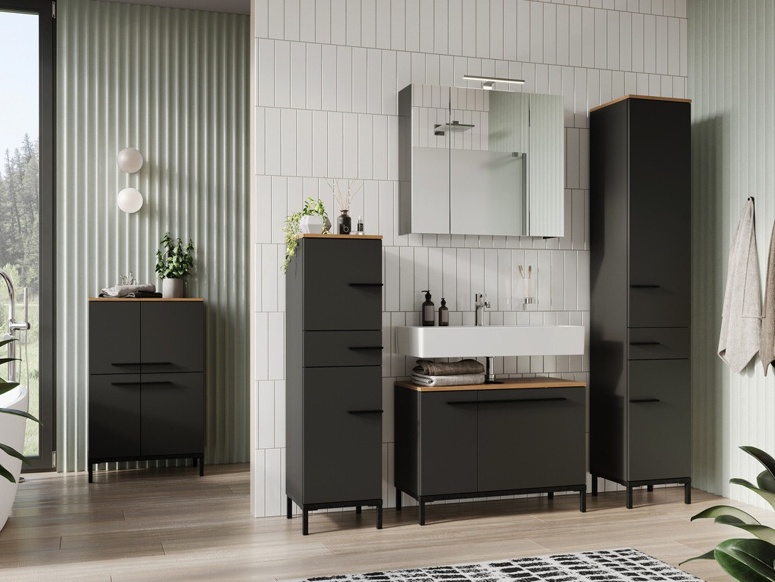 Armario de pie para baño Ruvlevu 102 (Grafito + Navarra roble)