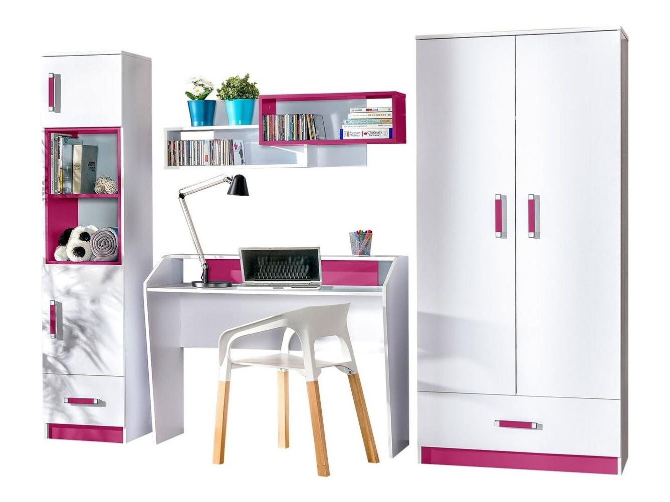 Conjunto de dormitorio infantil Sorviru 106 (Blanco + Rosa)
