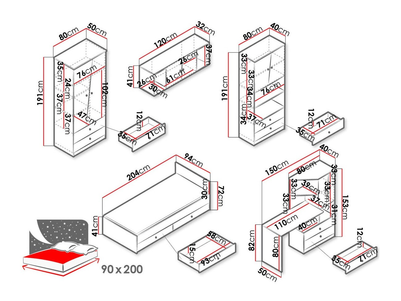 Conjuntos de muebles Almira 114 (Roble Artisan + Blanco)