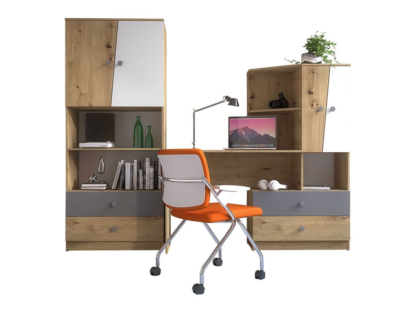 Conjuntos de muebles Almira 115 (Roble Artisan + Blanco + Gris)