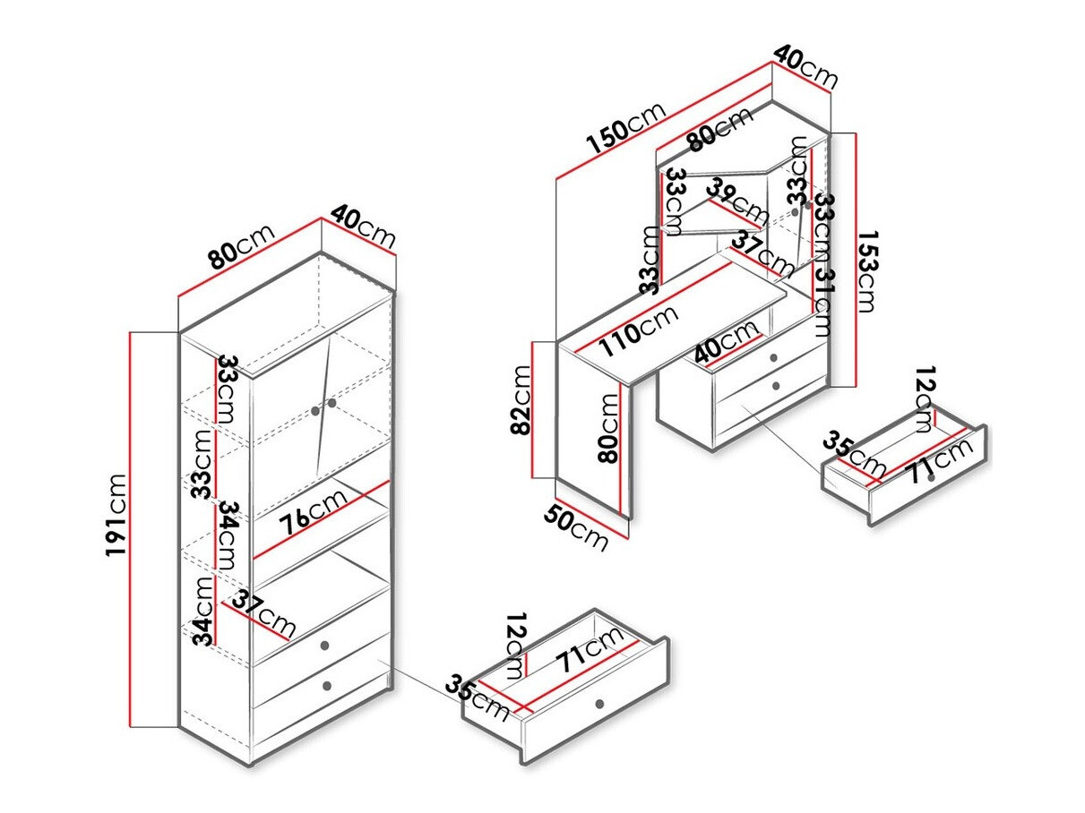 Conjuntos de muebles Almira 115 (Roble Artisan + Blanco)