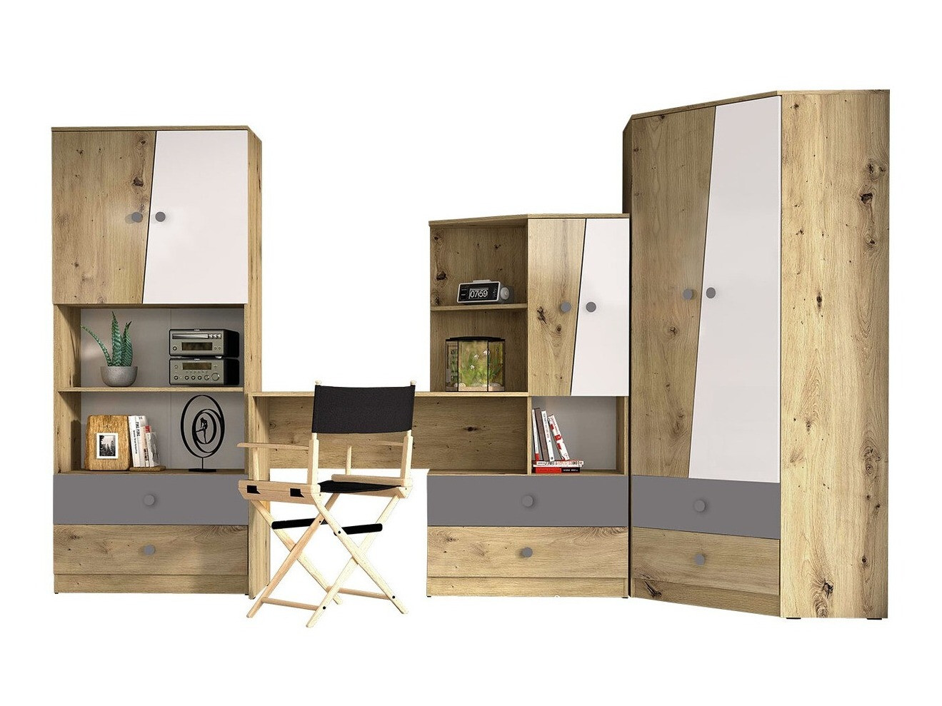 Conjuntos de muebles Almira 116 (Roble Artisan + Blanco + Gris)