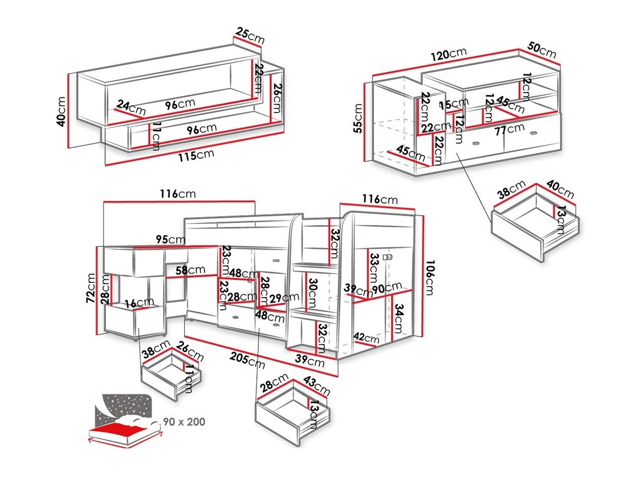 Juego de muebles Omaha E124 (Blanco + Turquesa)