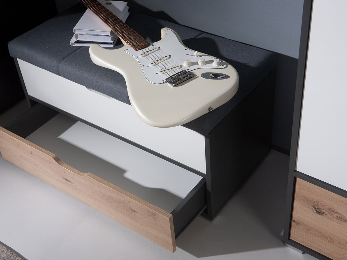 Banco acolchado Providence H105 (Grafito + Roble Artisan + Blanco + Avellino 101)