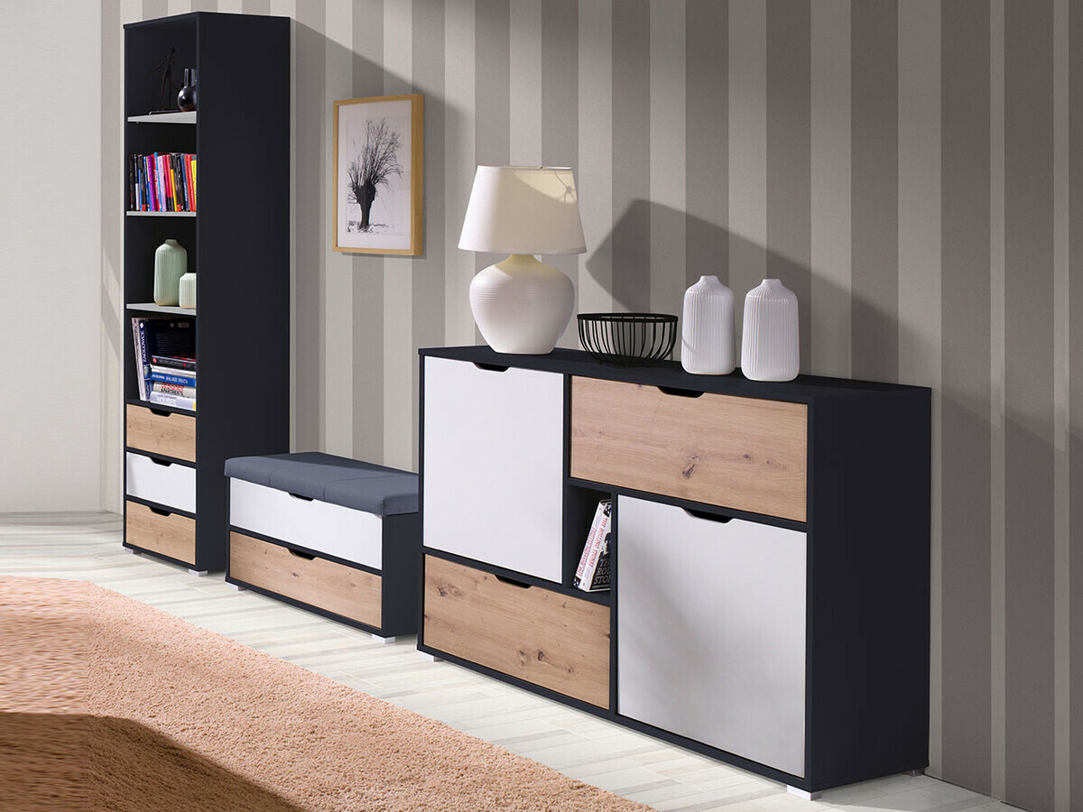 Banco acolchado Providence H105 (Grafito + Roble Artisan + Blanco + Avellino 101)