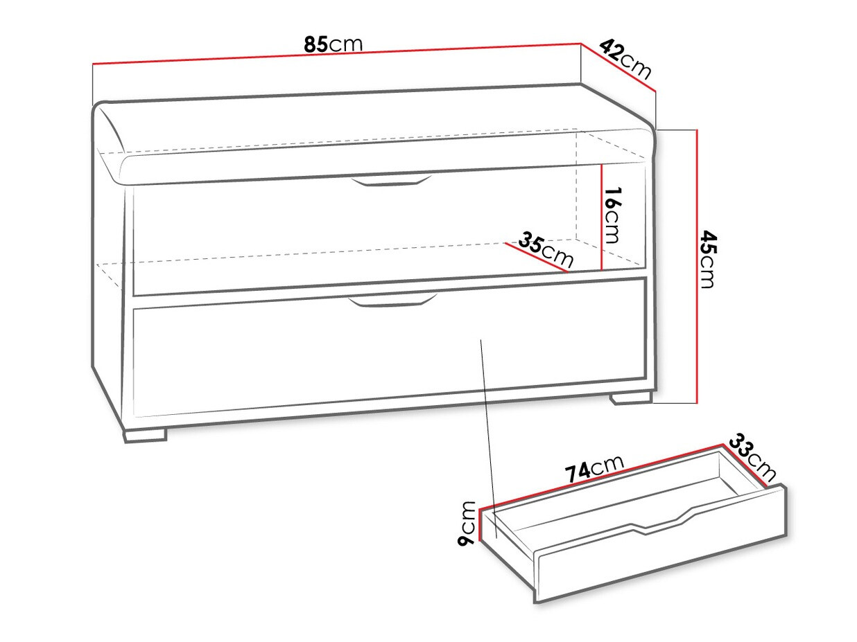 Banco acolchado Providence H105 (Grafito + Roble Artisan + Blanco + Avellino 101)