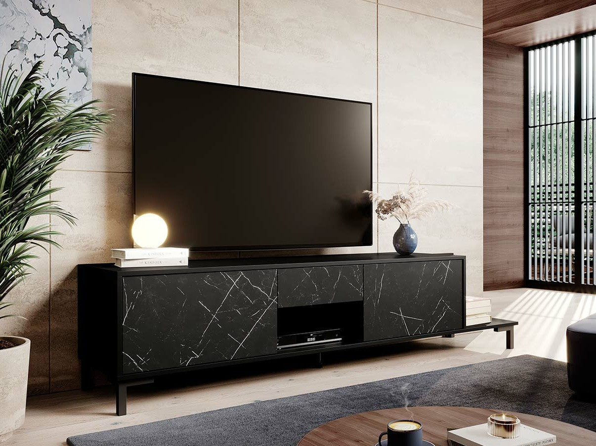 Mueble TV Charlotte 157 (Negro + Mármol negro)
