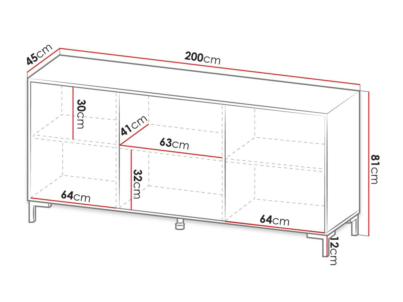 Aparador Charlotte 158 (Negro + Mármol negro)