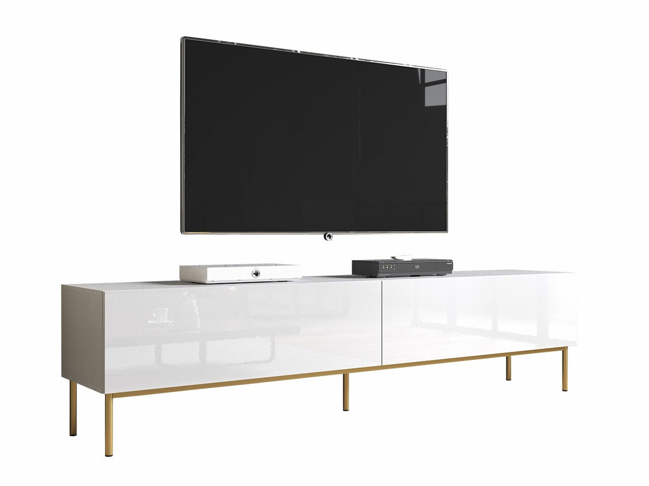 Mueble TV Charlotte 160 (Blanco + Blanco brillante + Dorado)