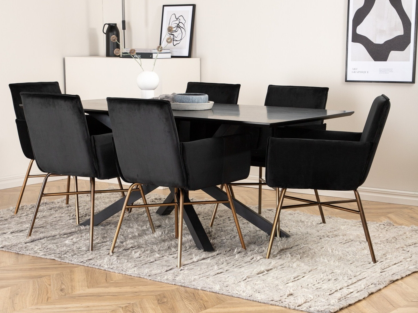 Conjunto de mesas y sillas para comedor Dallas 2703 (Negro + Cobre)