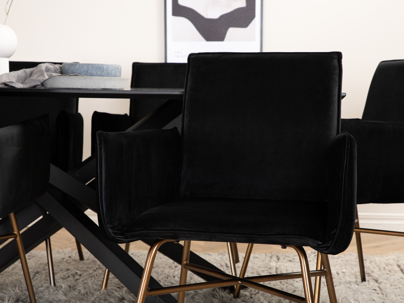 Conjunto de mesas y sillas para comedor Dallas 2703 (Negro + Cobre)