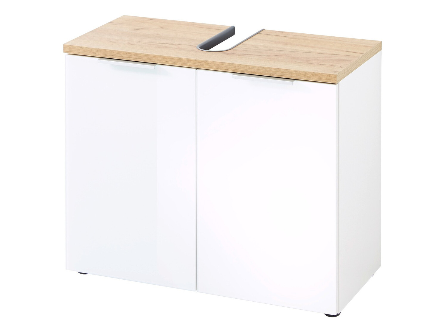 Armario de baño de pie para lavabo Levciro 102 (Blanco brillante + Navarra roble)