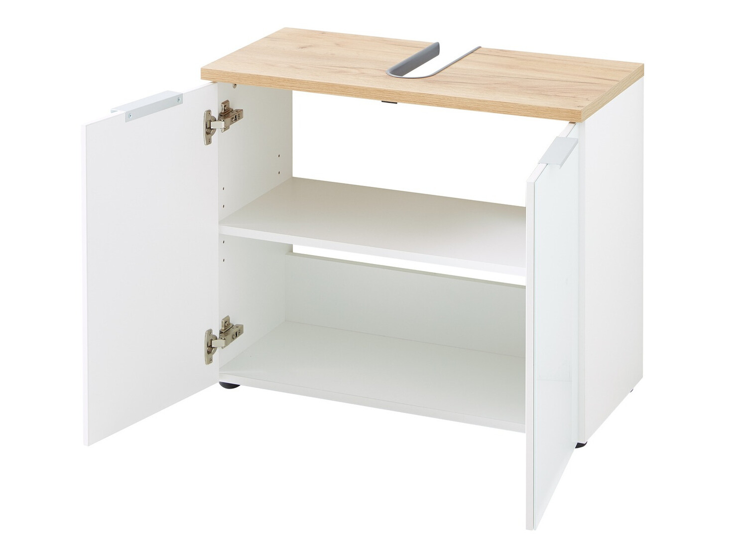 Armario de baño de pie para lavabo Levciro 102 (Blanco brillante + Navarra roble)