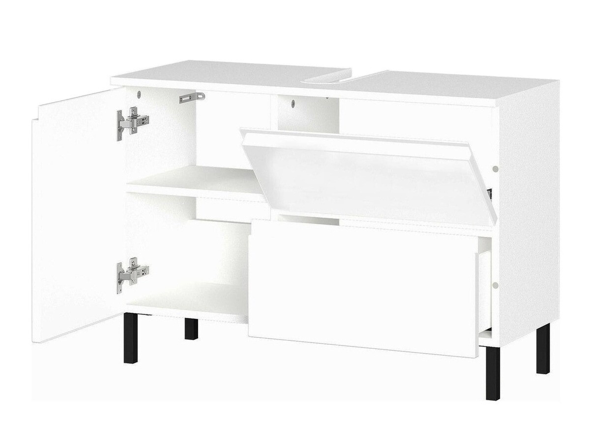 Armario de baño de pie para lavabo Talmira 102 (Blanco brillante + Blanco)