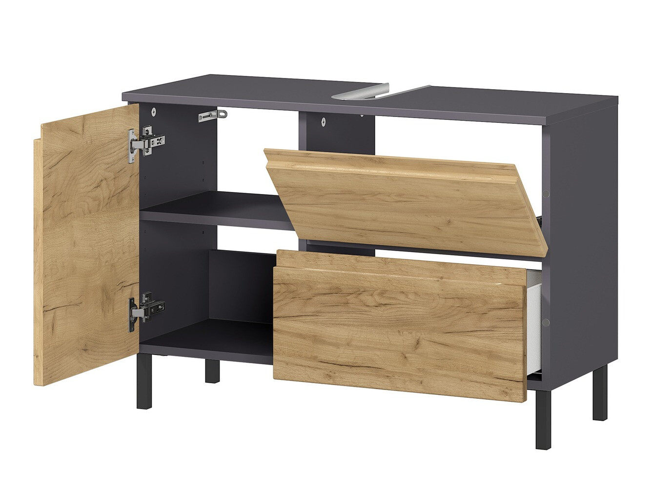 Armario de baño de pie para lavabo Talmira 102 (Grafito + Roble nieto)