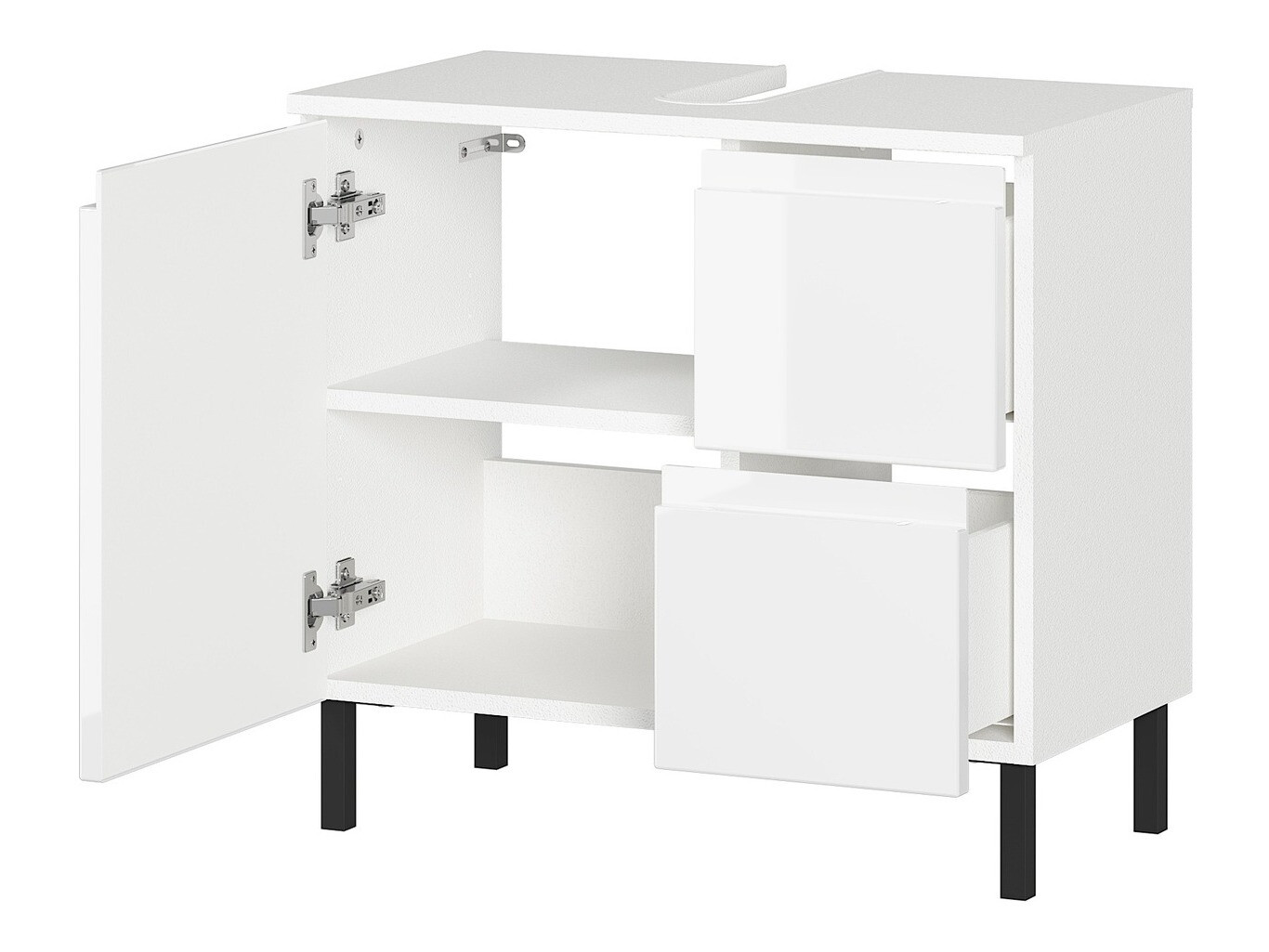 Armario de baño de pie para lavabo Talmira 103 (Blanco + Blanco brillante)