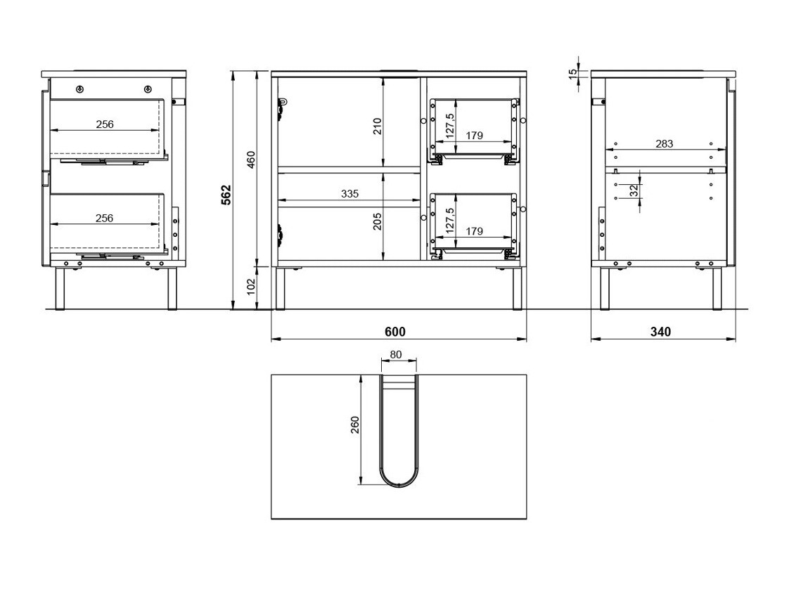Armario de baño de pie para lavabo Talmira 103 (Blanco + Blanco brillante)