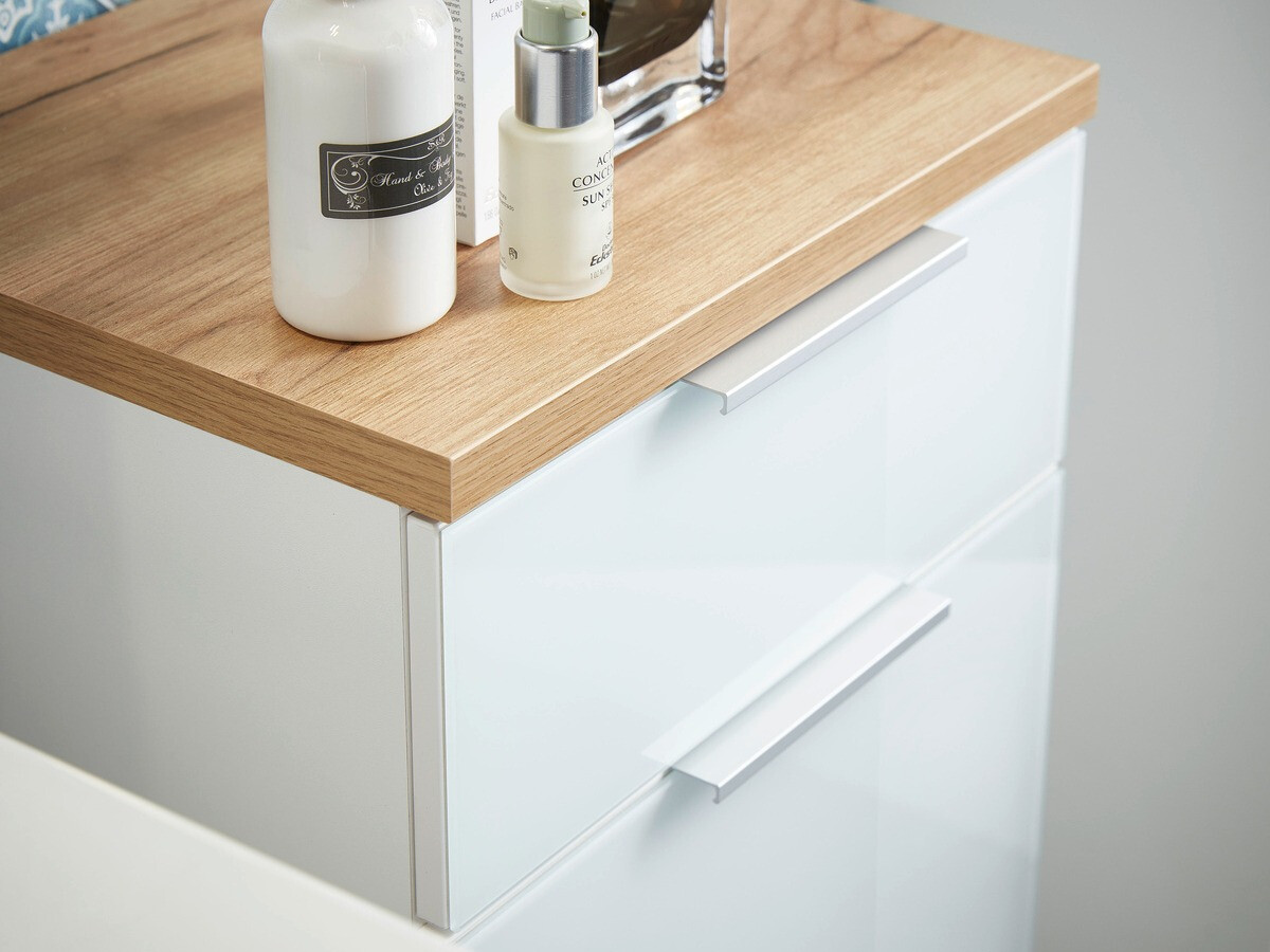 Armario de pie para baño Levciro 103 (Blanco + Navarra roble)