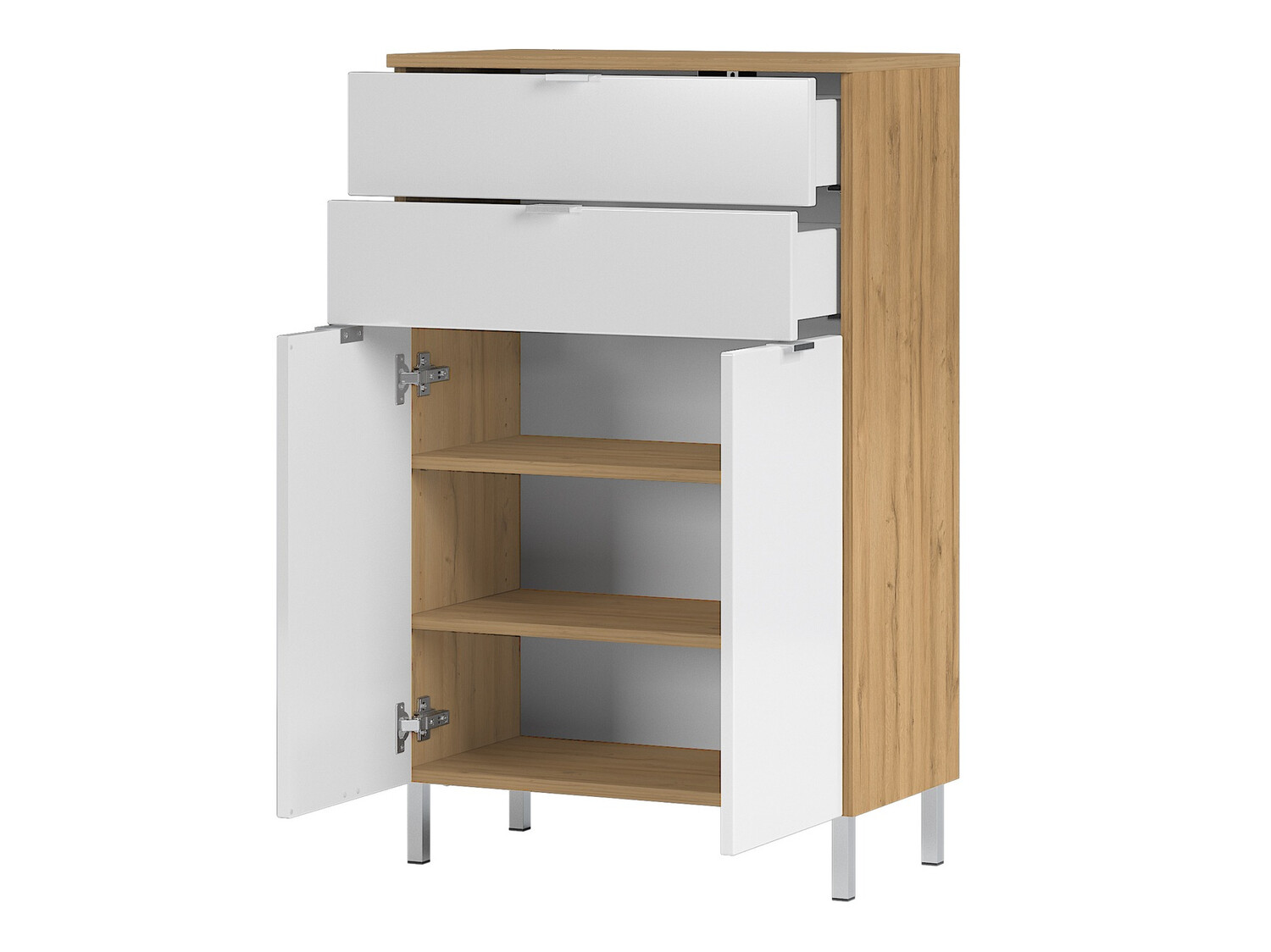 Armario de pie para baño Lomcamo 102 (Blanco brillante + Roble nieto)