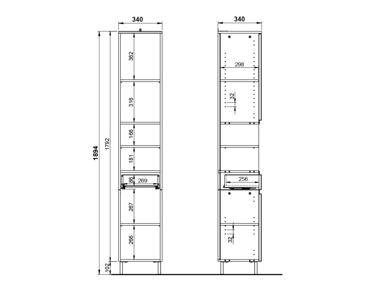Armario de pie para baño Talmira 100 (Blanco brillante + Blanco)