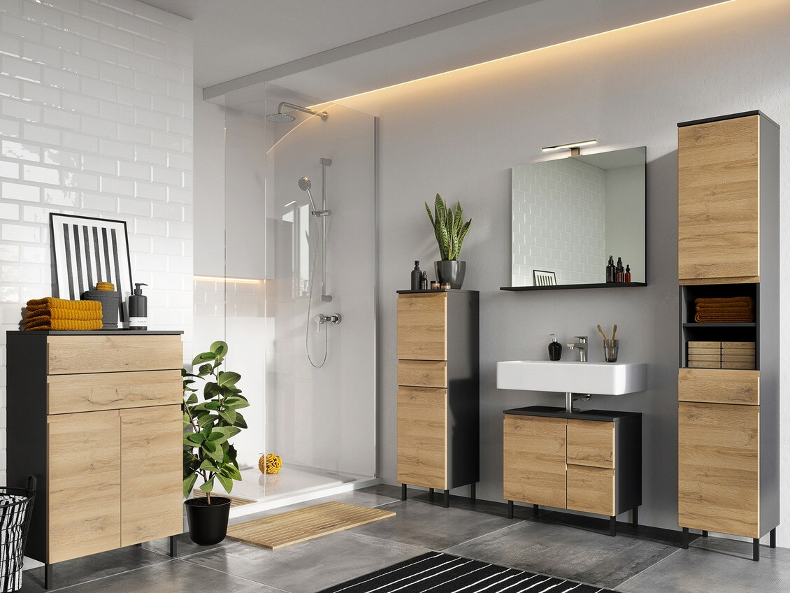 Armario de pie para baño Talmira 101 (Grafito + Grande roble)