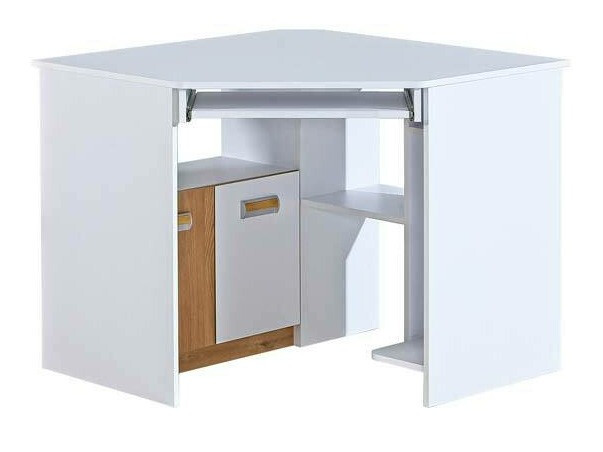 Mesa de ordenador esquinera Ophmora 110 (Roble + Blanco)