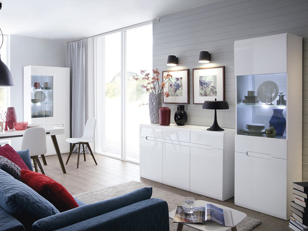 Estantería Serveso 114 (Blanco + Blanco brillante)