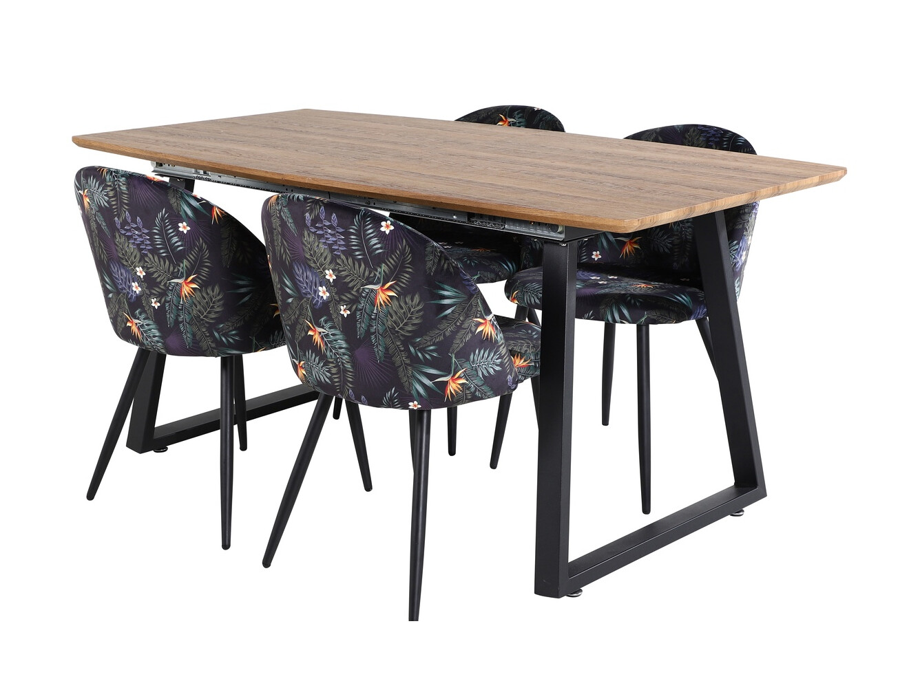 Conjunto de mesas y sillas para comedor Dallas 335 (Patrón floral + Negro)