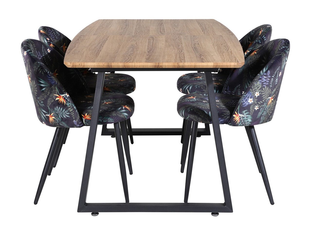 Conjunto de mesas y sillas para comedor Dallas 335 (Patrón floral + Negro)