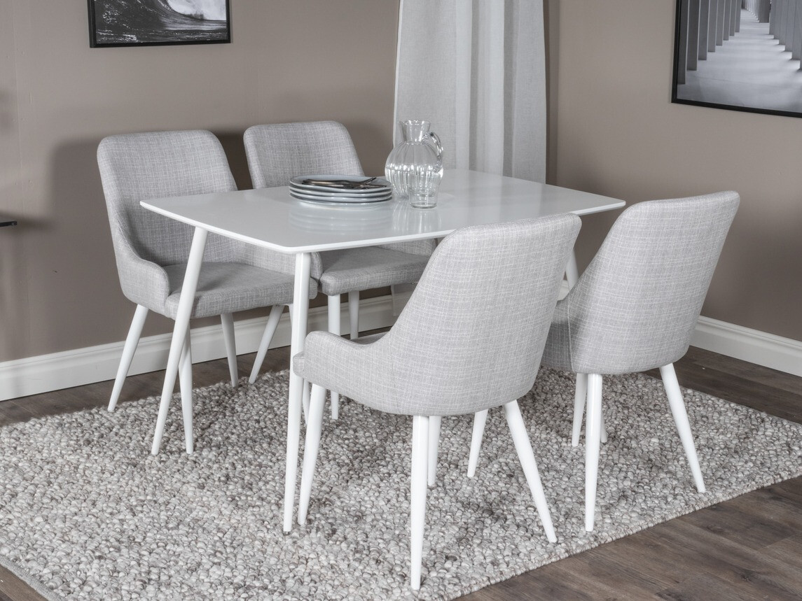 Conjunto de mesas y sillas para comedor Dallas 1895 (Blanco + Gris claro)