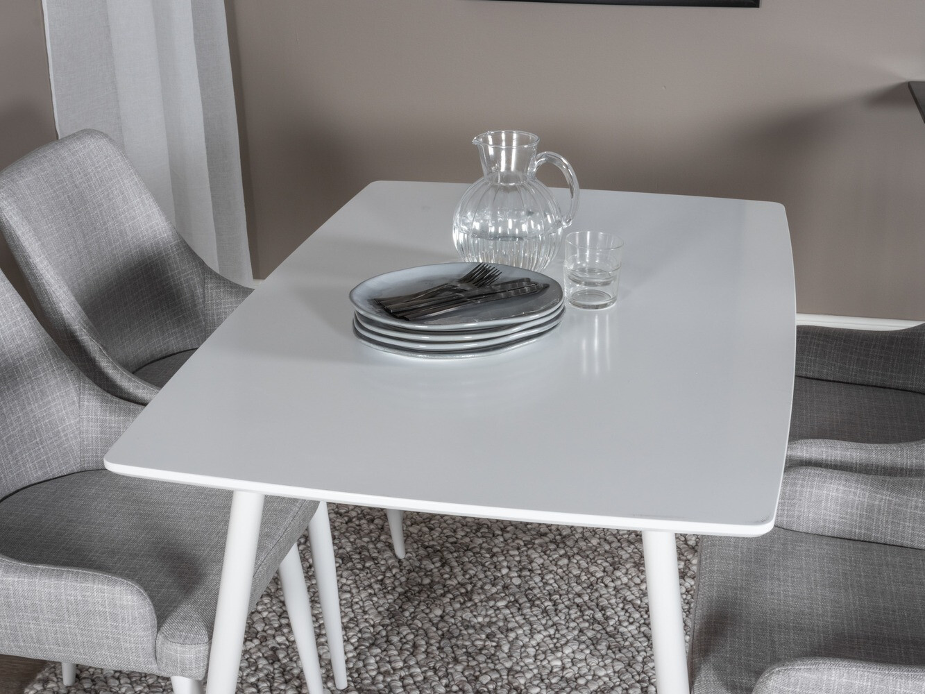 Conjunto de mesas y sillas para comedor Dallas 1895 (Blanco + Gris claro)