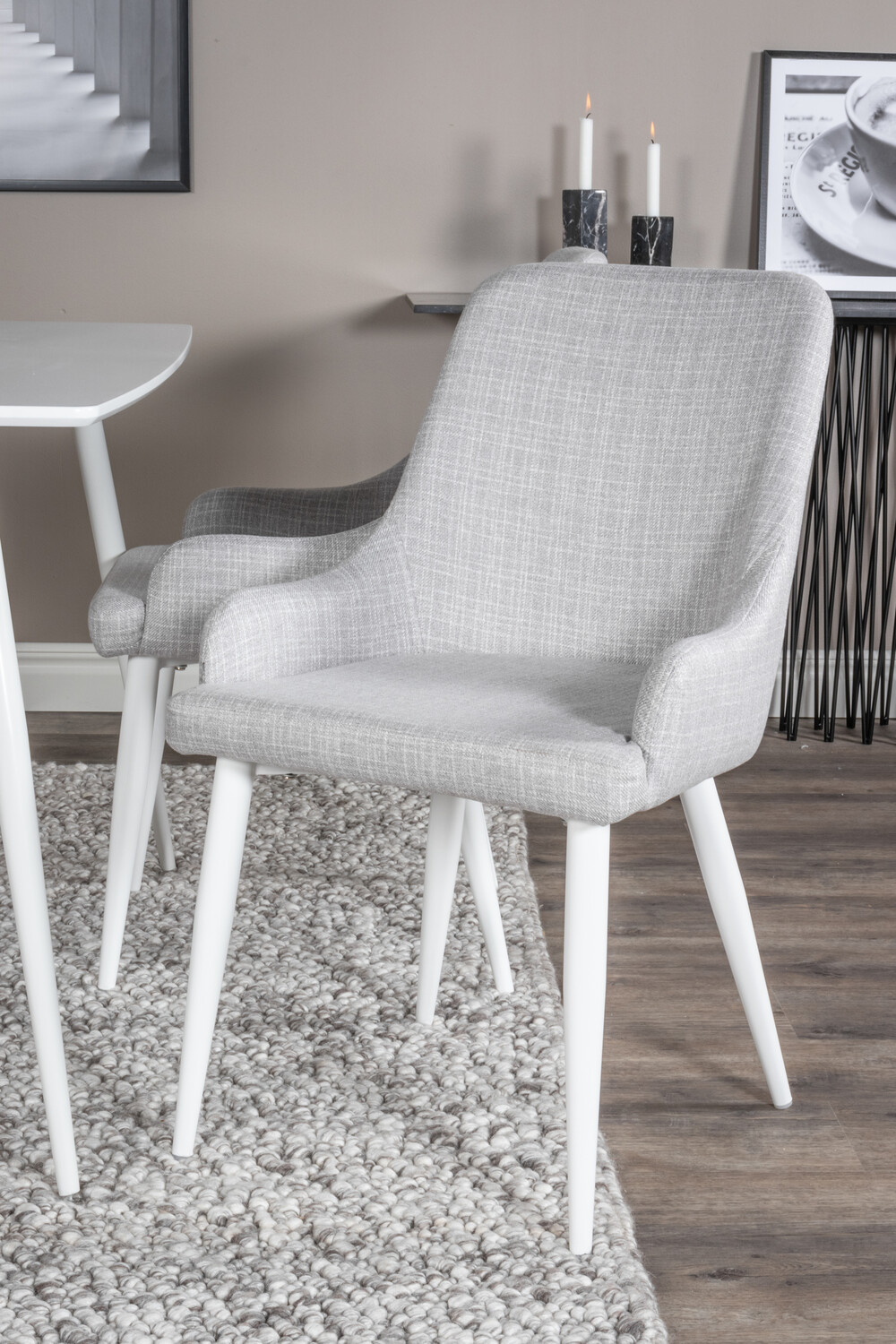 Conjunto de mesas y sillas para comedor Dallas 1895 (Blanco + Gris claro)