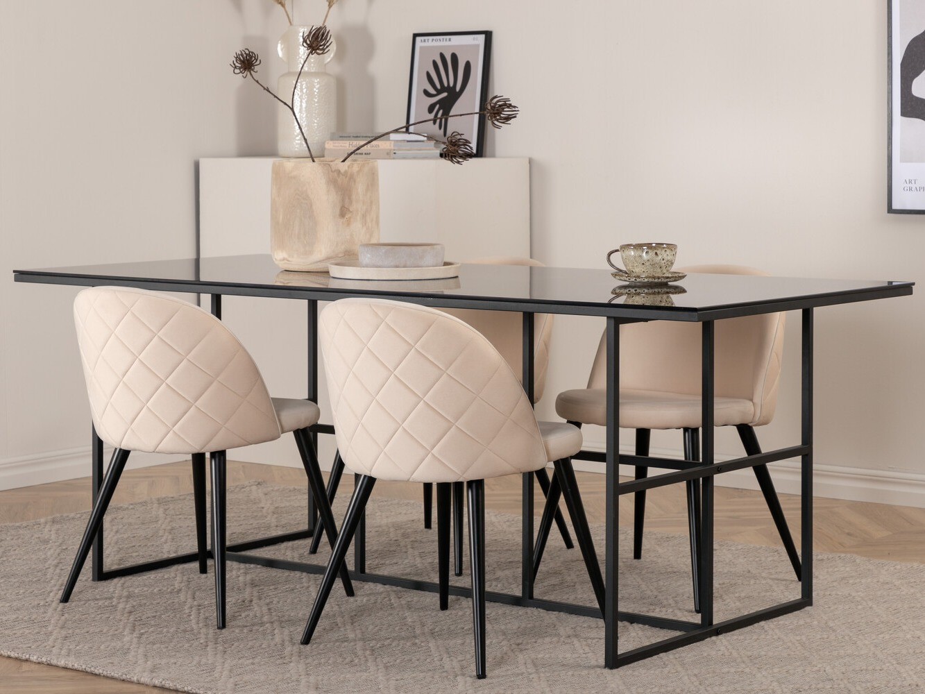 Conjunto de mesas y sillas para comedor Dallas 2633 (Beige + Negro)