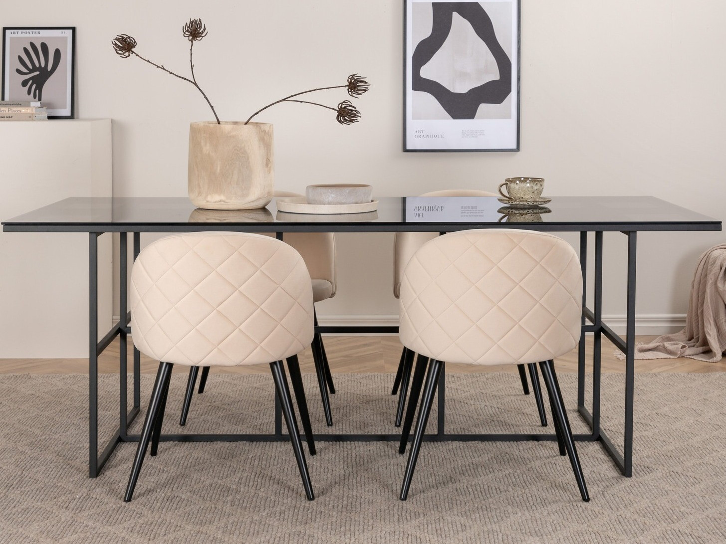 Conjunto de mesas y sillas para comedor Dallas 2633 (Beige + Negro)