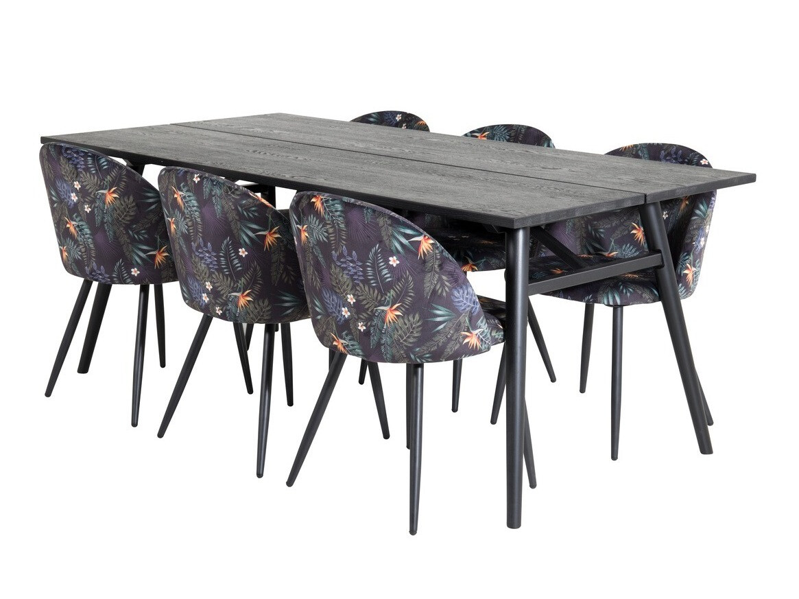 Conjunto de comedor Dallas 1676 (Patrón floral + Negro)