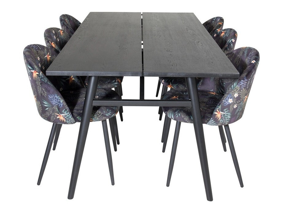 Conjunto de comedor Dallas 1676 (Patrón floral + Negro)