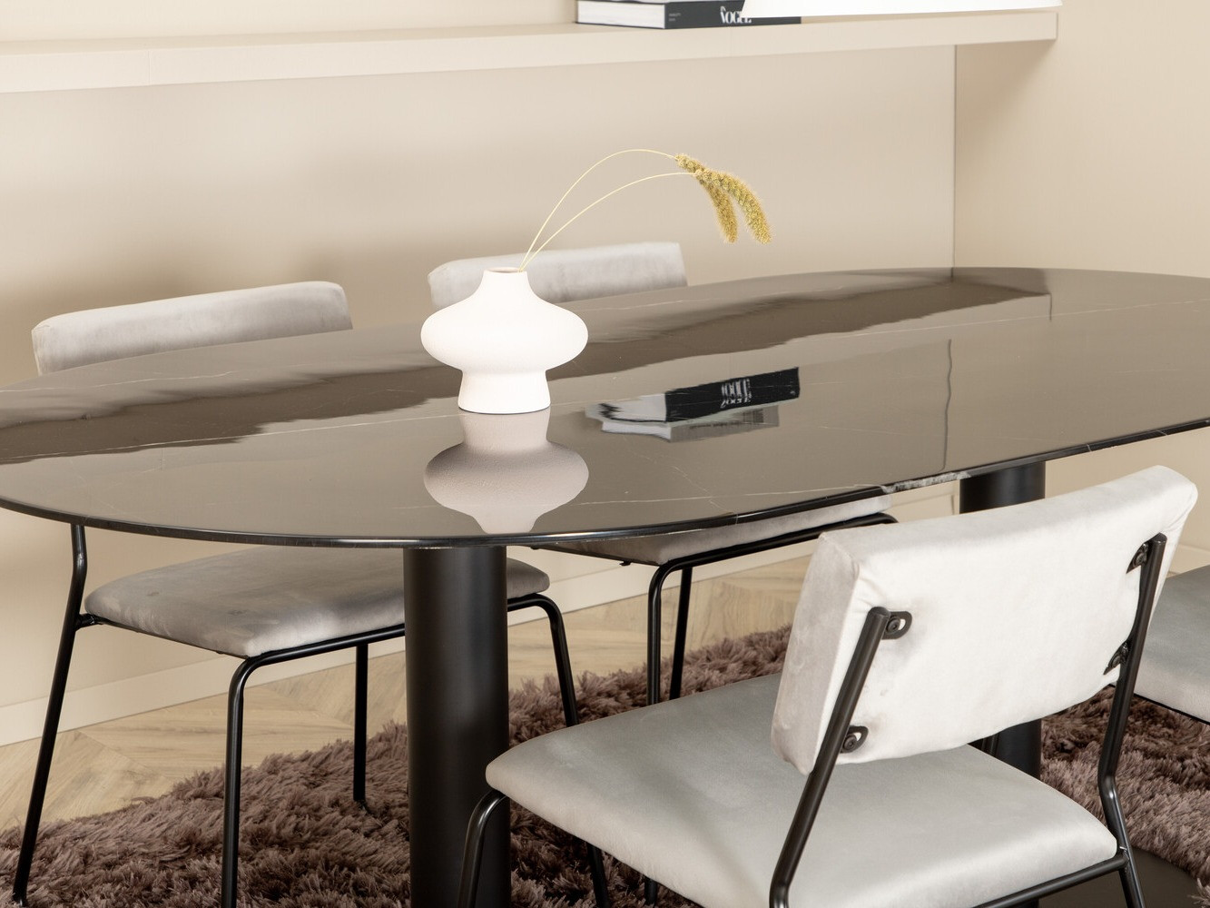 Conjunto de comedor Dallas 3056 (Gris + Negro)