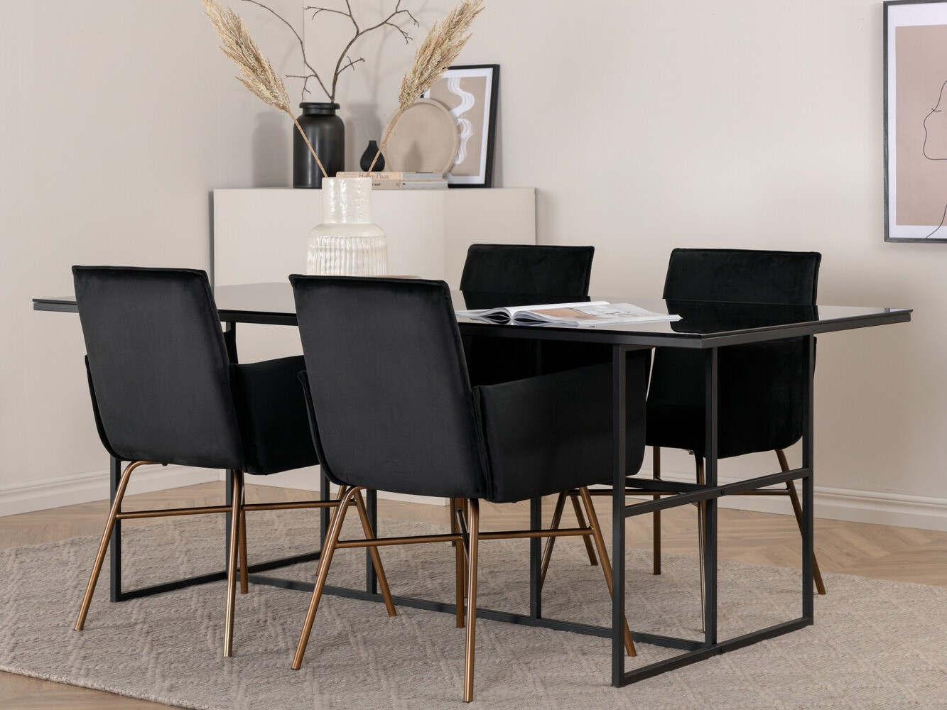 Conjunto de mesas y sillas para comedor Dallas 2650 (Negro + Latón)