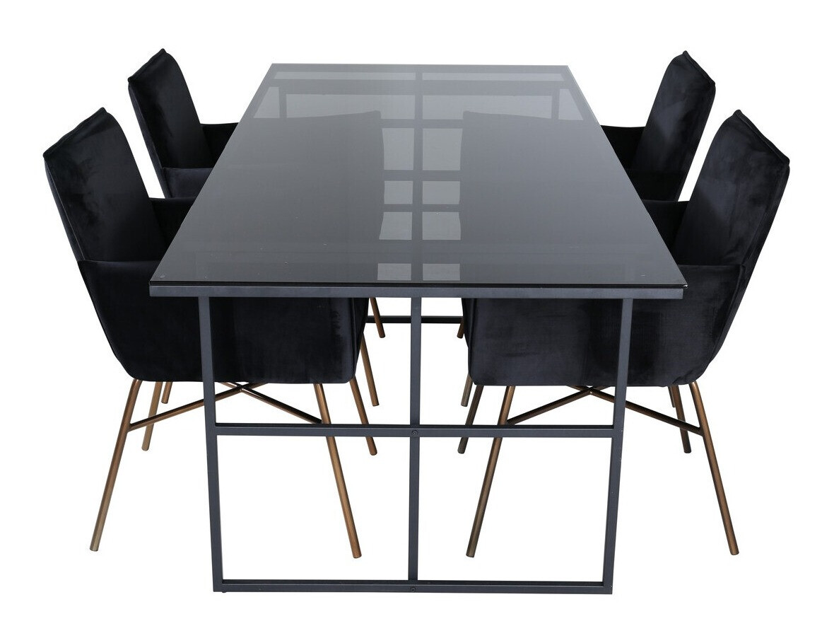 Conjunto de mesas y sillas para comedor Dallas 2650 (Negro + Latón)