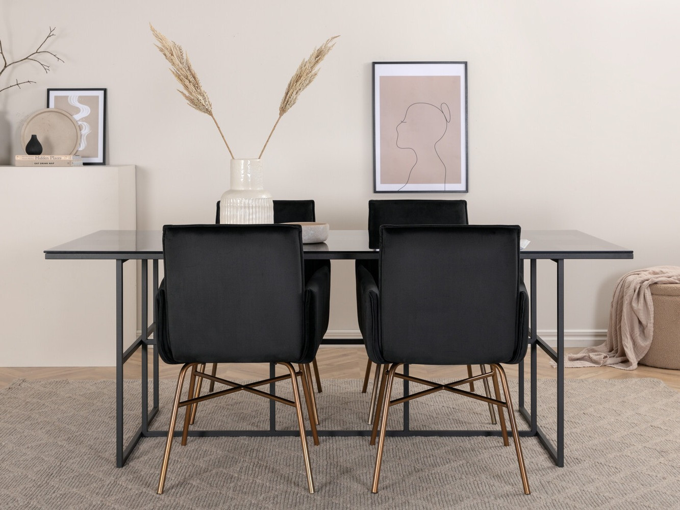 Conjunto de mesas y sillas para comedor Dallas 2650 (Negro + Latón)