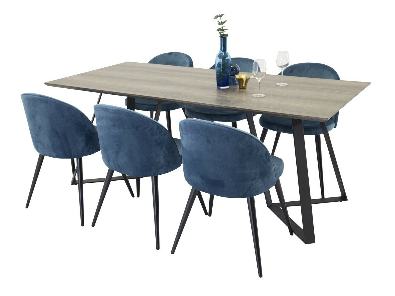 Conjunto de mesas y sillas para comedor Dallas 340 (Azul oscuro + Negro)