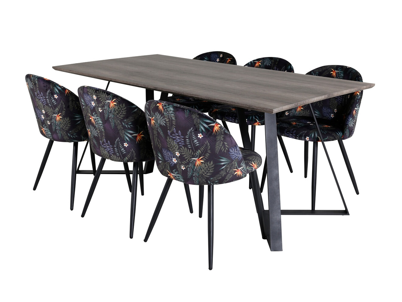 Conjunto de mesas y sillas para comedor Dallas 340 (Patrón floral + Negro)