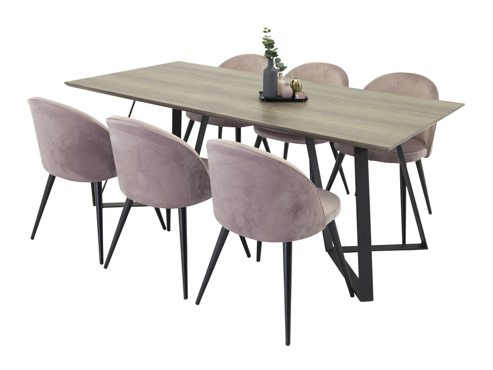 Conjunto de mesas y sillas para comedor Dallas 340 (Rosa Dusty + Negro)
